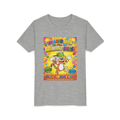 Potz™ Youth Short Sleeve Tee – "My ADHD Brain is Full of Brilliant Ideas!" Graphic Tee | Smile Universe Collection