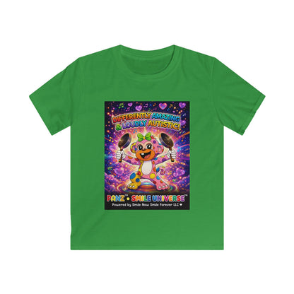 Panz™ Kids Softstyle Tee – "Differently Amazing & Loudly Autistic!" Graphic | Smile Universe Collection