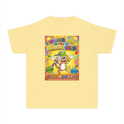 Potz™ Youth Midweight Tee – "My ADHD Brain is Full of Brilliant Ideas!" Graphic Tee | Smile Universe Collection
