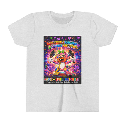 Panz™ Youth Short Sleeve Tee – "Differently Amazing & Loudly Autistic!" Graphic | Smile Universe Collection