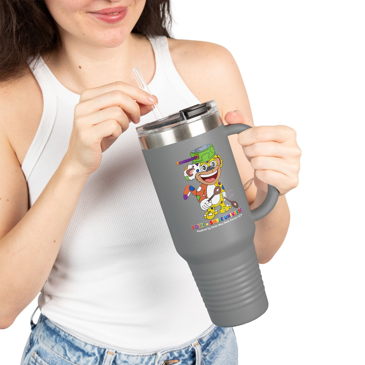 Potz™ Insulated Travel Mug 40oz – Playful Graphic Tumbler | Smile Universe Collection