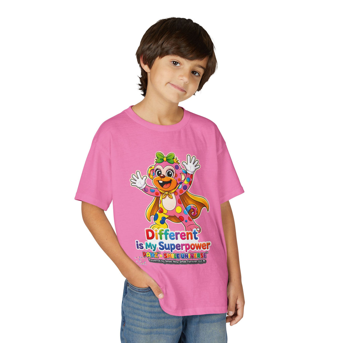 Panz™ Youth DryBlend® T-Shirt – "Different is My Superpower" Graphic | Smile Universe Collection