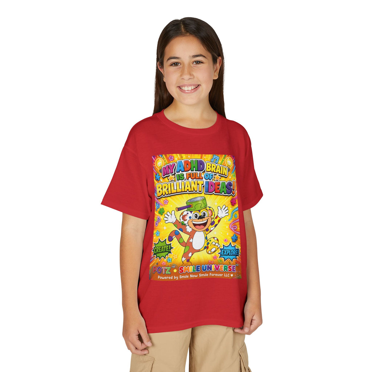 Potz™ Youth DryBlend® T-Shirt – "My ADHD Brain is Full of Brilliant Ideas!" Graphic Tee | Smile Universe Collection