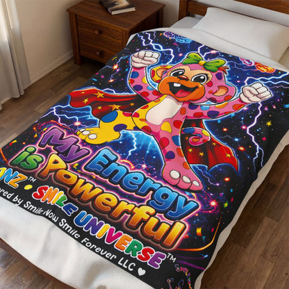 Panz™ Velveteen Plush Blanket – "My Energy is Powerful" Graphic Throw | Smile Universe Collection
