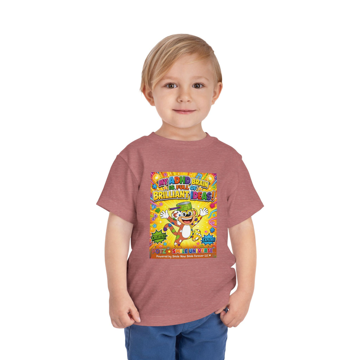 Potz™ Toddler Short Sleeve Tee – "My ADHD Brain is Full of Brilliant Ideas!" Graphic Tee | Smile Universe Collection