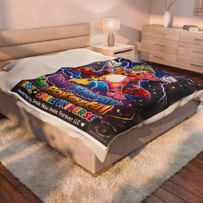 Panz™ Velveteen Plush Blanket – "My Energy is Powerful" Graphic Throw | Smile Universe Collection