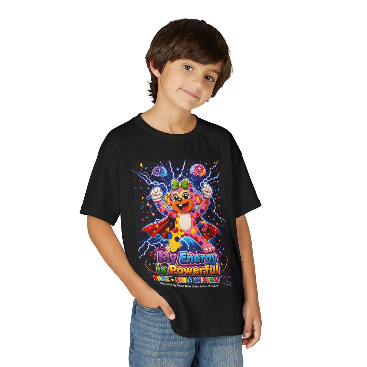 Panz™ Youth DryBlend® T-Shirt – "My Energy is Powerful" Graphic Tee | Smile Universe Collection