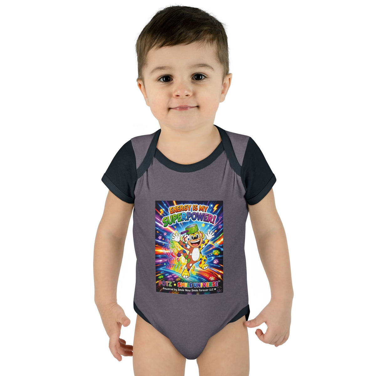 Potz™ Infant Baby Rib Bodysuit – "Energy is My Superpower!" Graphic Onesie | Smile Universe Collection