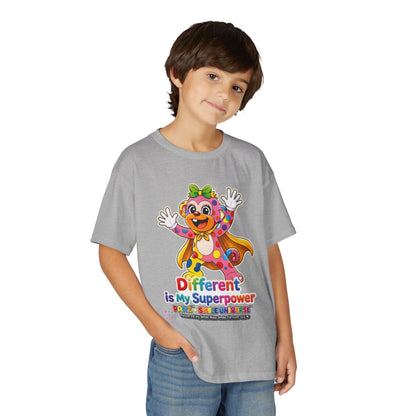 Panz™ Youth DryBlend® T-Shirt – "Different is My Superpower" Graphic | Smile Universe Collection