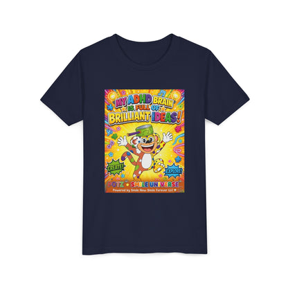 Potz™ Youth Short Sleeve Tee – "My ADHD Brain is Full of Brilliant Ideas!" Graphic Tee | Smile Universe Collection