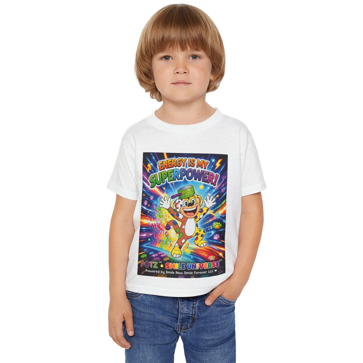 Potz™ Heavy Cotton™ Toddler T-Shirt – "Energy is My Superpower!" Graphic Tee | Smile Universe Collection