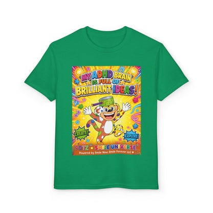 Potz™ Youth DryBlend® T-Shirt – "My ADHD Brain is Full of Brilliant Ideas!" Graphic Tee | Smile Universe Collection