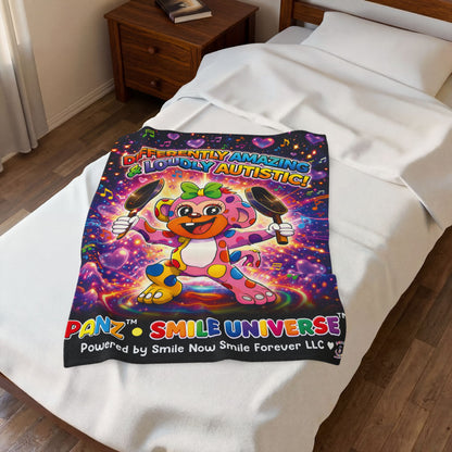 Panz™ Velveteen Plush Blanket – "Differently Amazing & Loudly Autistic!" Graphic | Smile Universe Collection