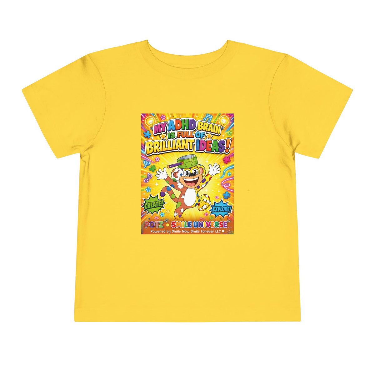 Potz™ Toddler Short Sleeve Tee – "My ADHD Brain is Full of Brilliant Ideas!" Graphic Tee | Smile Universe Collection