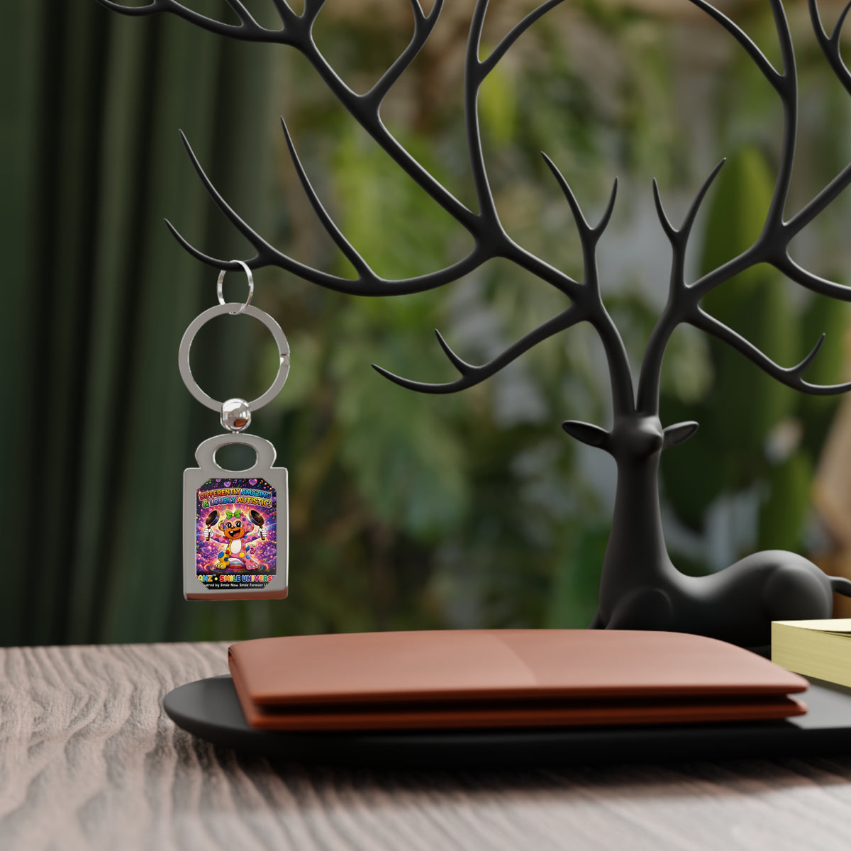 Panz™ Rectangle Photo Keyring – "Differently Amazing & Loudly Autistic!" Graphic | Smile Universe Collection