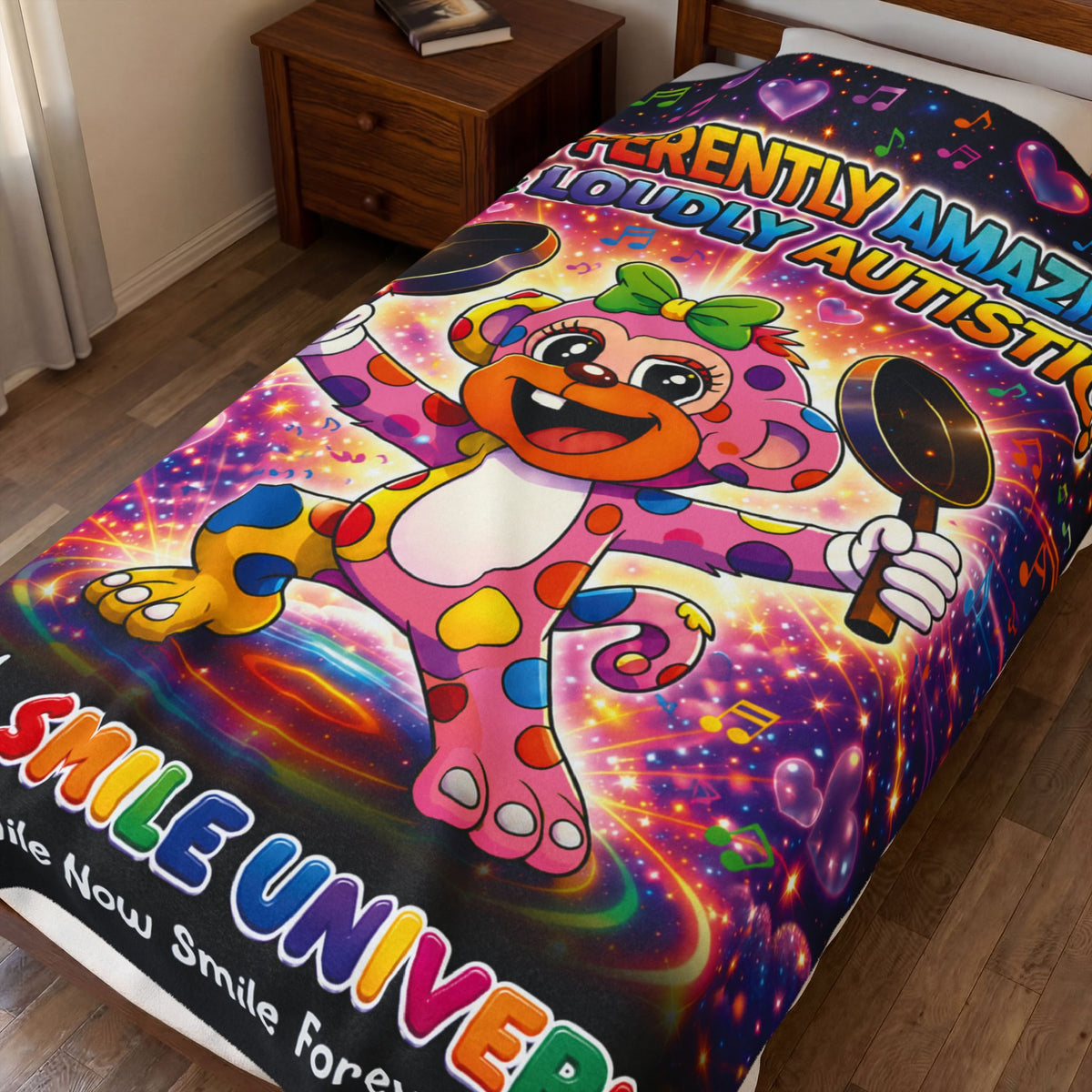 Panz™ Velveteen Plush Blanket – "Differently Amazing & Loudly Autistic!" Graphic | Smile Universe Collection