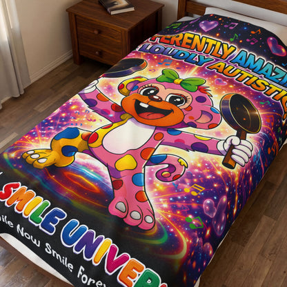 Panz™ Velveteen Plush Blanket – "Differently Amazing & Loudly Autistic!" Graphic | Smile Universe Collection