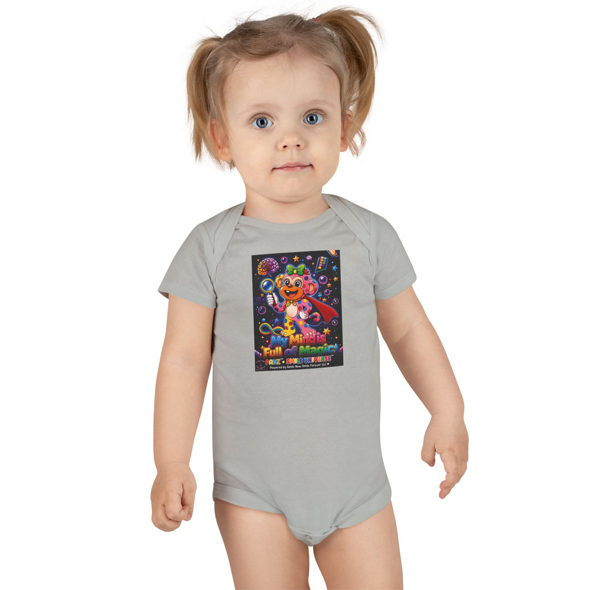 Panz™ Baby Short Sleeve Onesie® – "My Mind is Full of Magic" Graphic | Smile Universe Collection