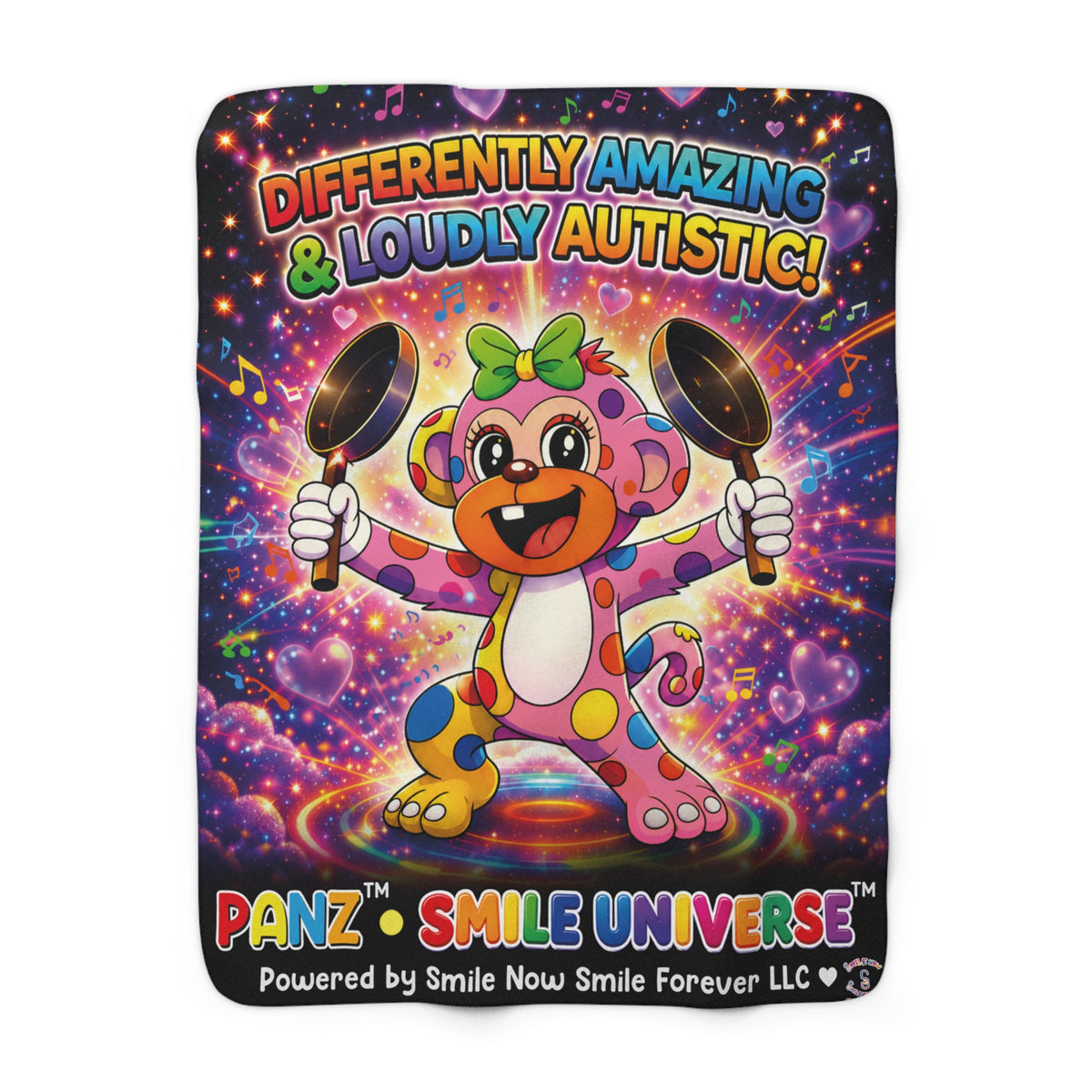 Panz™ Sherpa Fleece Blanket – "Differently Amazing & Loudly Autistic!" Graphic | Smile Universe Collection