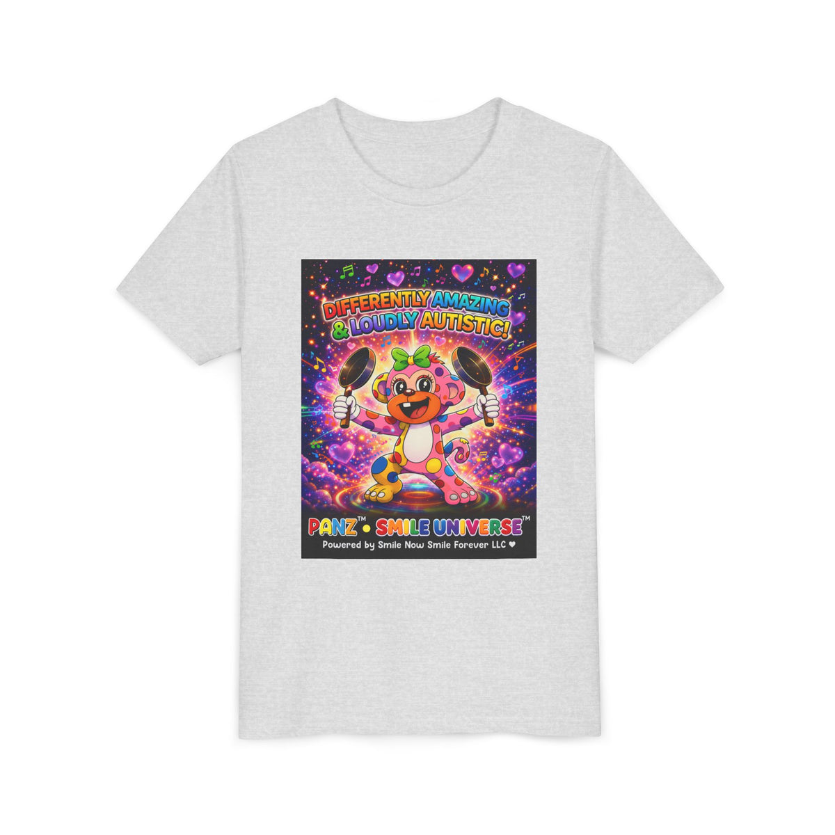 Panz™ Youth Short Sleeve Tee – "Differently Amazing & Loudly Autistic!" Graphic | Smile Universe Collection