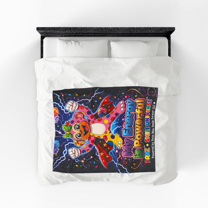 Panz™ Velveteen Plush Blanket – "My Energy is Powerful" Graphic Throw | Smile Universe Collection