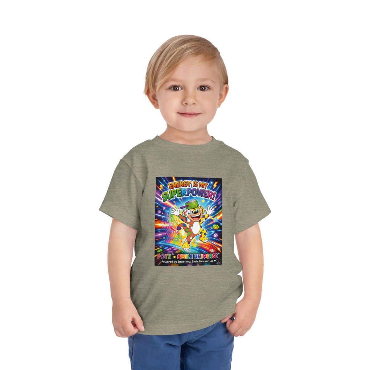 Potz™ Toddler Short Sleeve Tee – "Energy is My Superpower!" Graphic Tee | Smile Universe Collection