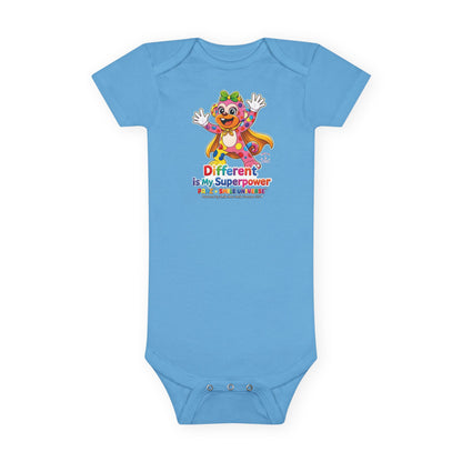 Panz™ Baby Short Sleeve Onesie® – "Different is My Superpower" Graphic | Smile Universe Collection
