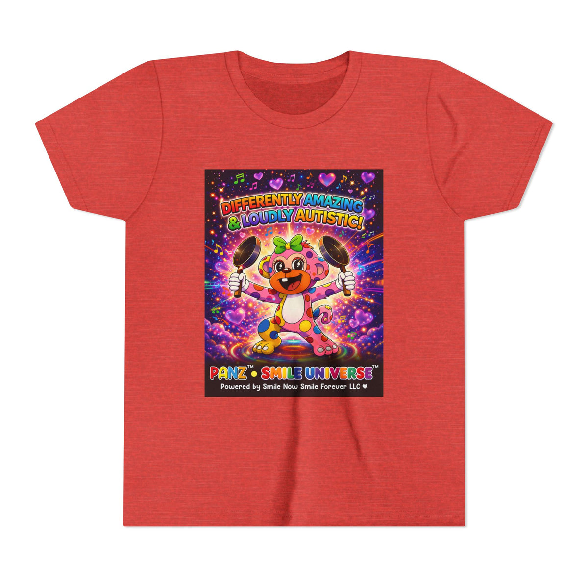 Panz™ Youth Short Sleeve Tee – "Differently Amazing & Loudly Autistic!" Graphic | Smile Universe Collection