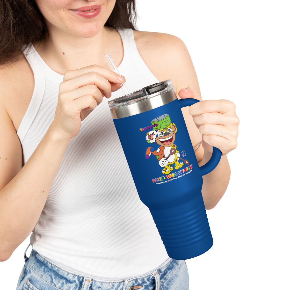 Potz™ Insulated Travel Mug 40oz – Playful Graphic Tumbler | Smile Universe Collection