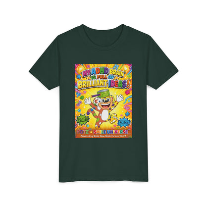 Potz™ Youth Short Sleeve Tee – "My ADHD Brain is Full of Brilliant Ideas!" Graphic Tee | Smile Universe Collection