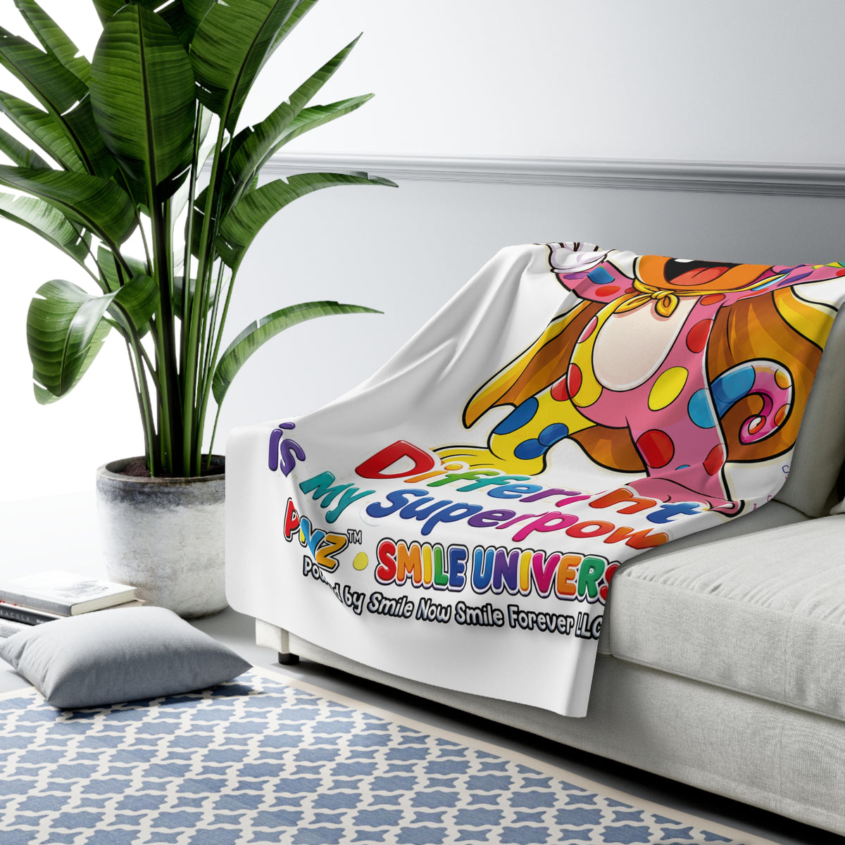 Panz™ Sherpa Fleece Blanket – "Different is My Superpower" Graphic | Smile Universe Collection