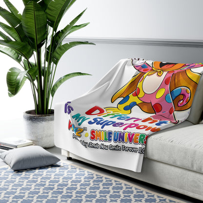 Panz™ Sherpa Fleece Blanket – "Different is My Superpower" Graphic | Smile Universe Collection