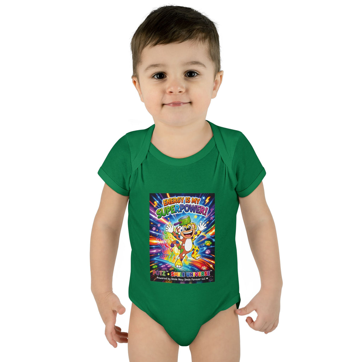 Potz™ Infant Baby Rib Bodysuit – "Energy is My Superpower!" Graphic Onesie | Smile Universe Collection