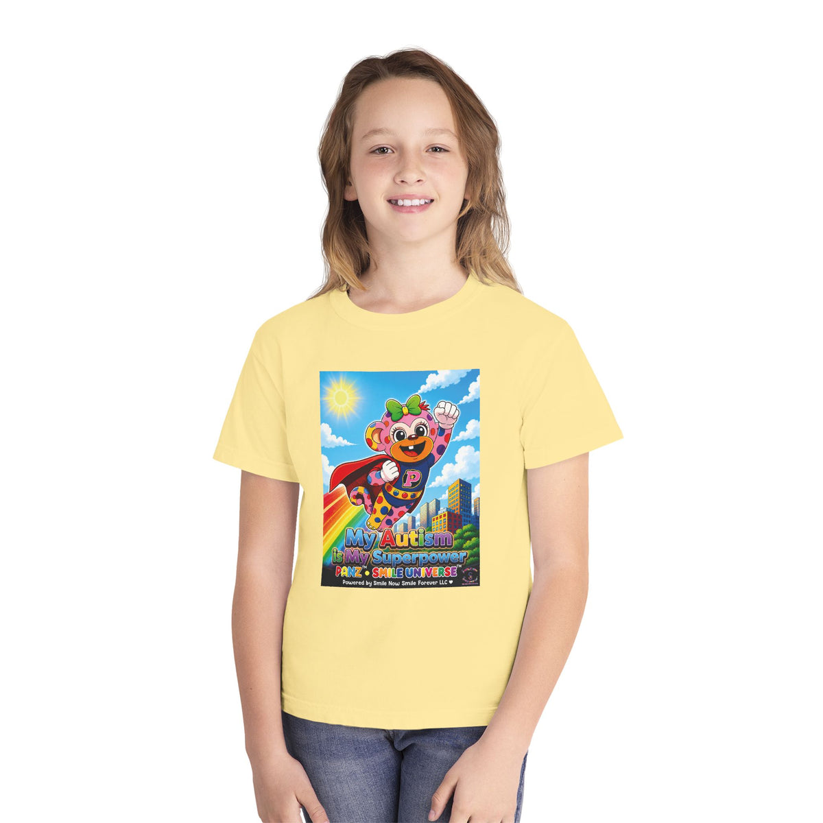 Panz™ Youth Midweight Tee – "My Autism is My Superpower" Graphic | Smile Universe Collection
