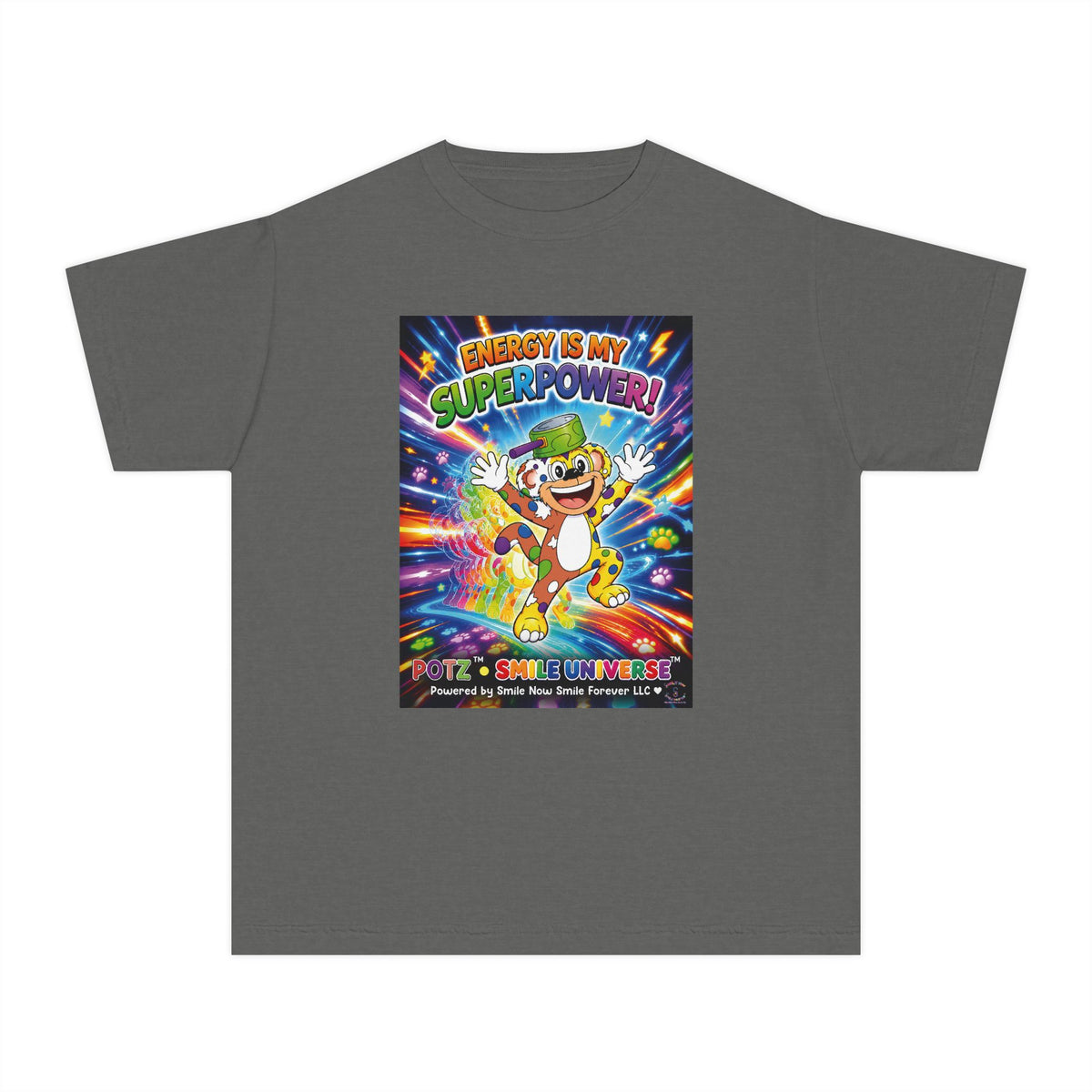 Potz™ Youth Midweight Tee – "Energy is My Superpower!" Graphic Tee | Smile Universe Collection