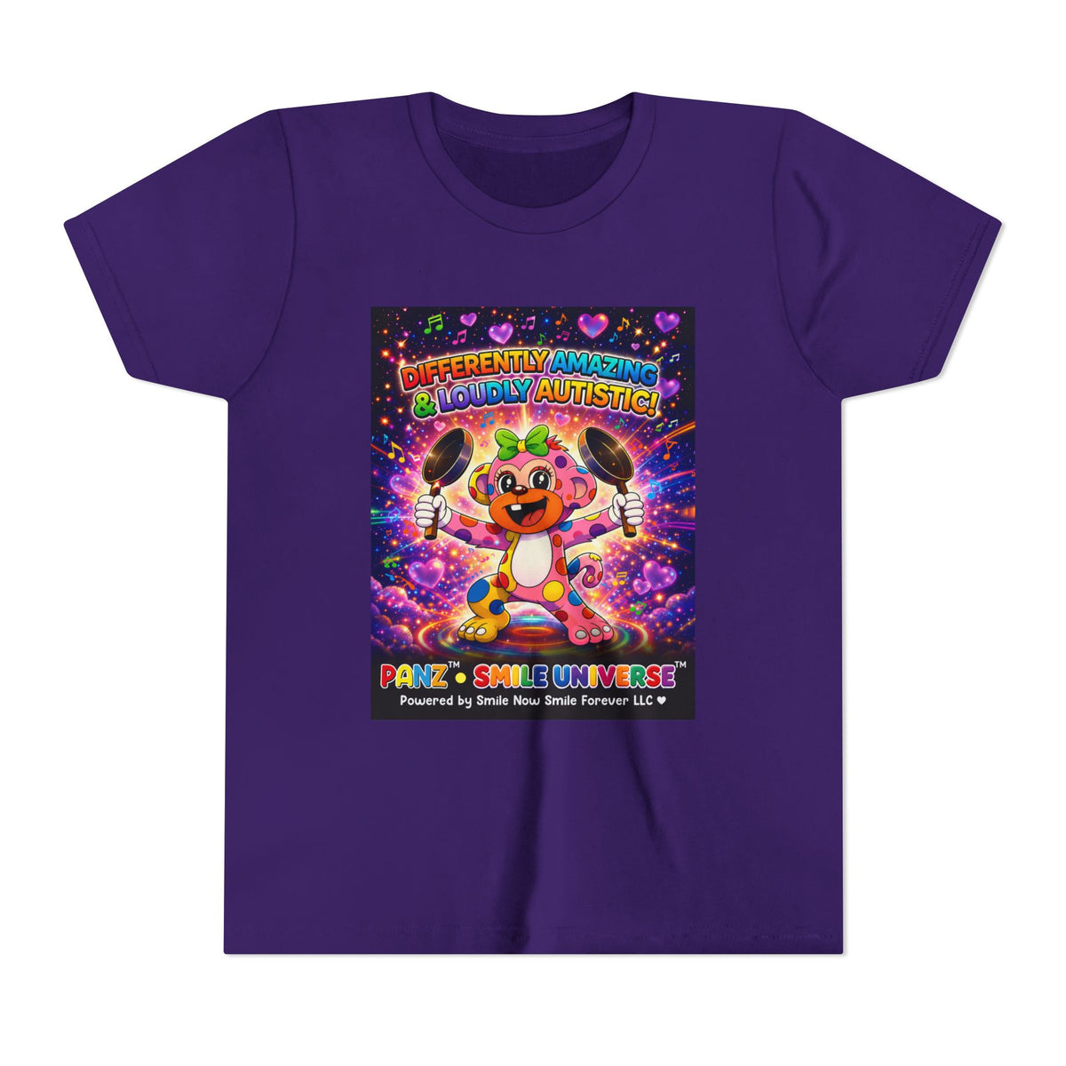 Panz™ Youth Short Sleeve Tee – "Differently Amazing & Loudly Autistic!" Graphic | Smile Universe Collection