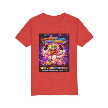 Panz™ Youth Short Sleeve Tee – "Differently Amazing & Loudly Autistic!" Graphic | Smile Universe Collection