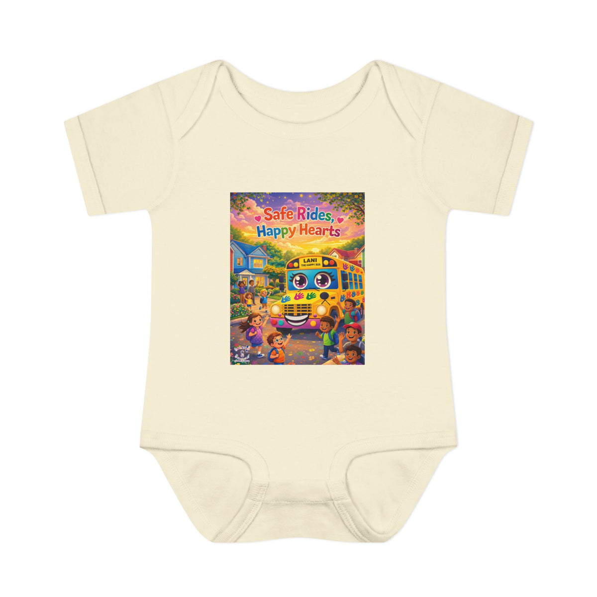 Lani™ Infant Baby Rib Bodysuit – "Safe Rides, Happy Hearts" Graphic