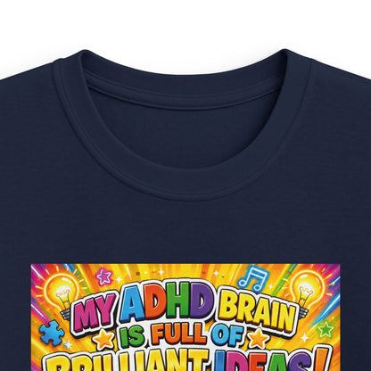 Potz™ Kids Softstyle Tee – "My ADHD Brain is Full of Brilliant Ideas!" Graphic Tee | Smile Universe Collection