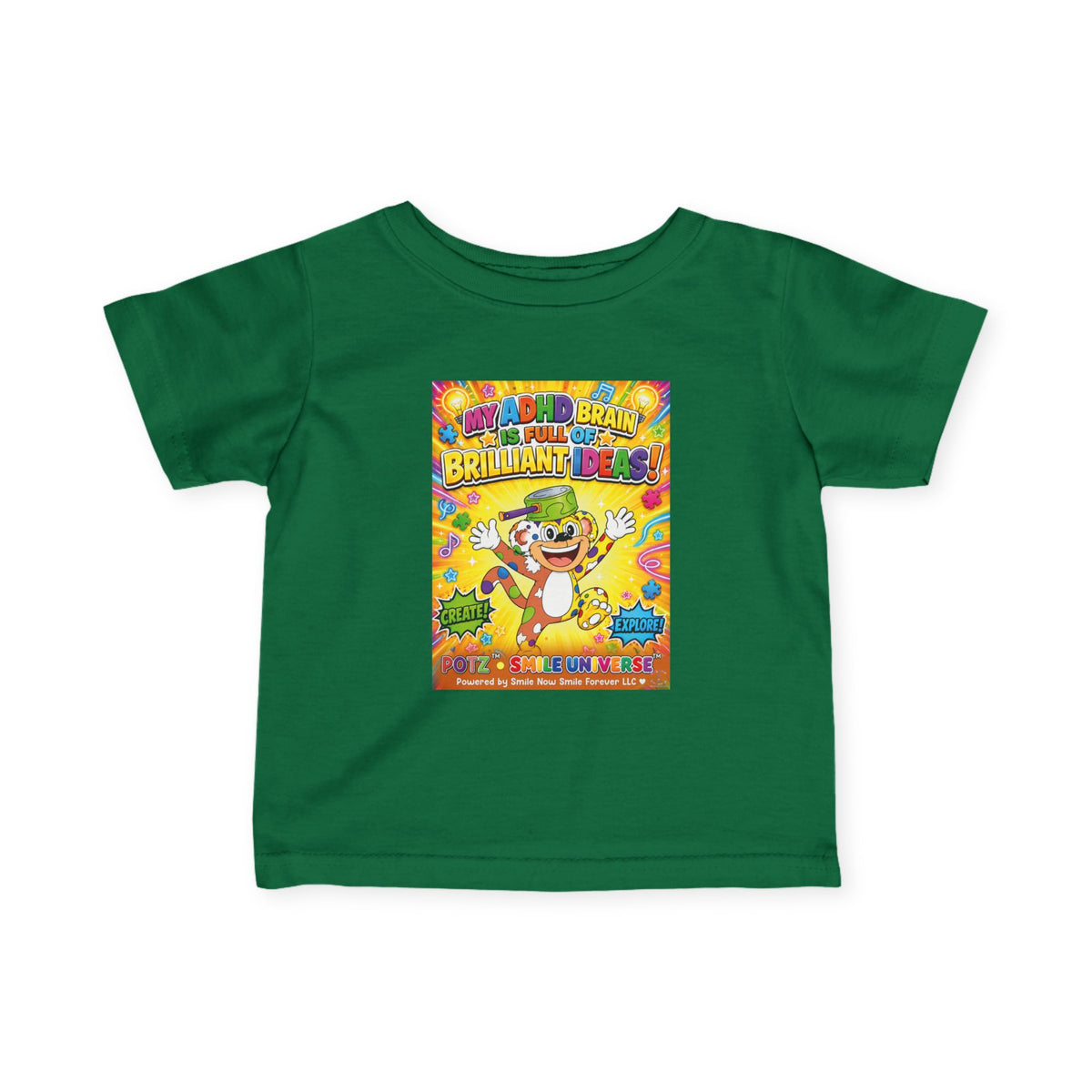 Potz™ Infant Fine Jersey Tee – "My ADHD Brain is Full of Brilliant Ideas!" Graphic Tee | Smile Universe Collection