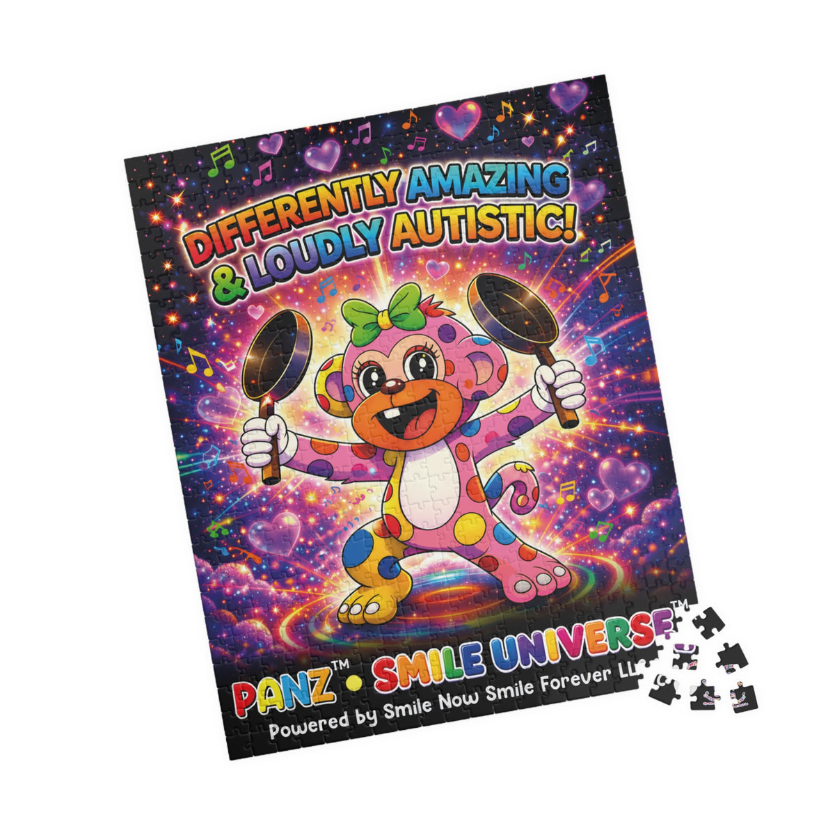 Panz™ Puzzle (110, 252, 520 & 1014-piece) – "Differently Amazing & Loudly Autistic!" Graphic | Smile Universe Collection