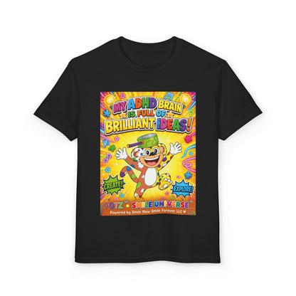 Potz™ Youth DryBlend® T-Shirt – "My ADHD Brain is Full of Brilliant Ideas!" Graphic Tee | Smile Universe Collection