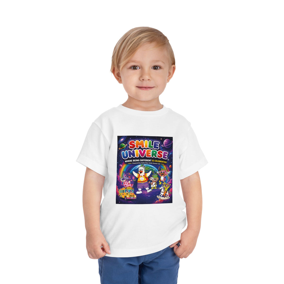 Smile Universe™ Toddler Short Sleeve Tee – "Where Being Different is CELEBRATED!" Graphic
