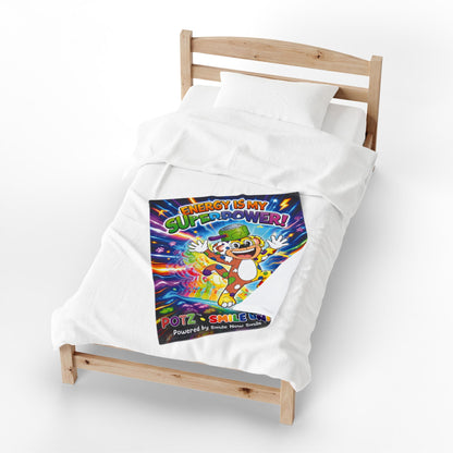 Potz™ Velveteen Plush Blanket – "Energy is My Superpower!" Graphic Throw | Smile Universe Collection
