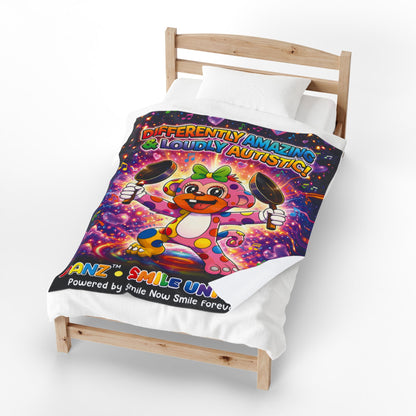 Panz™ Velveteen Plush Blanket – "Differently Amazing & Loudly Autistic!" Graphic | Smile Universe Collection