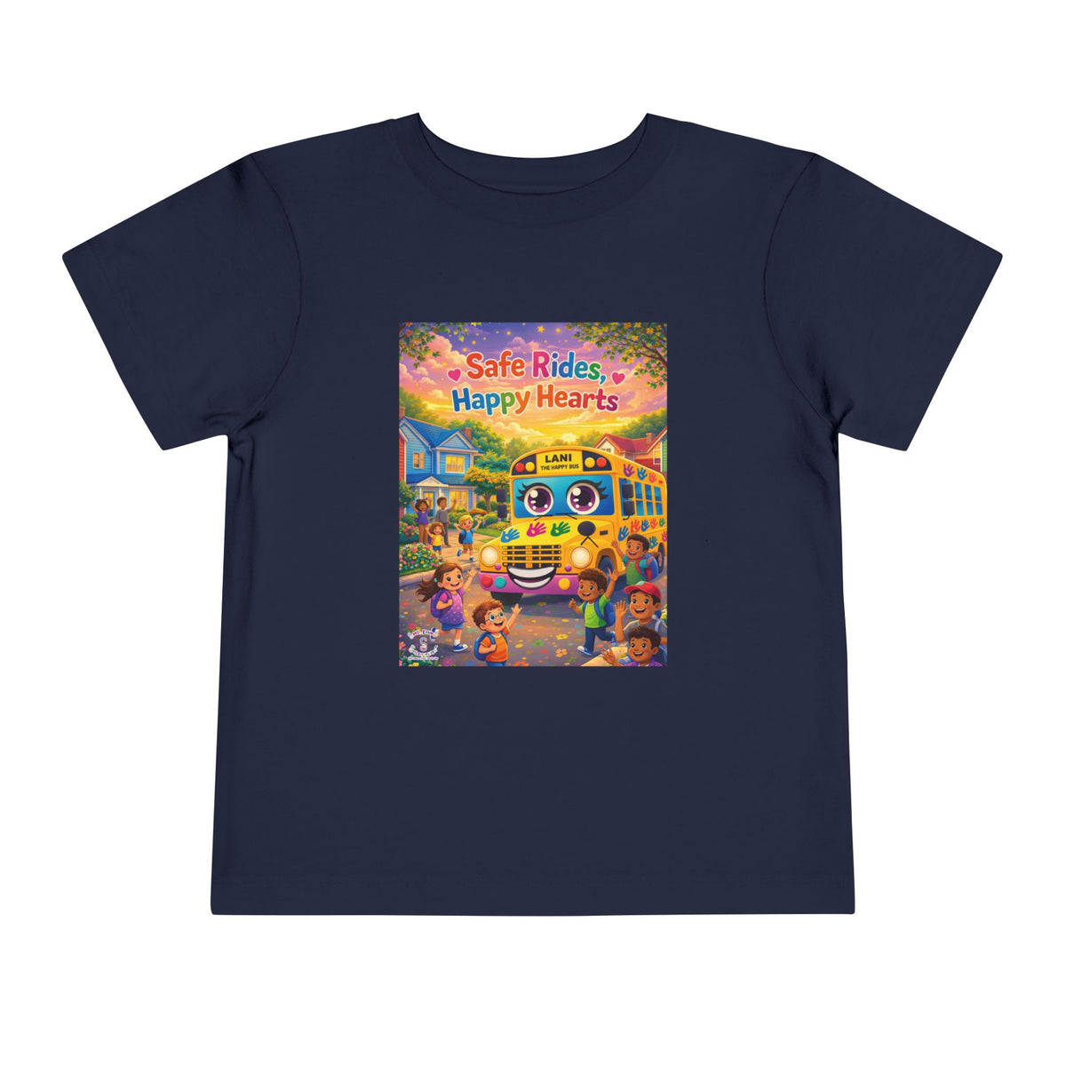 Lani™ Toddler Short Sleeve Tee – "Safe Rides, Happy Hearts" Graphic