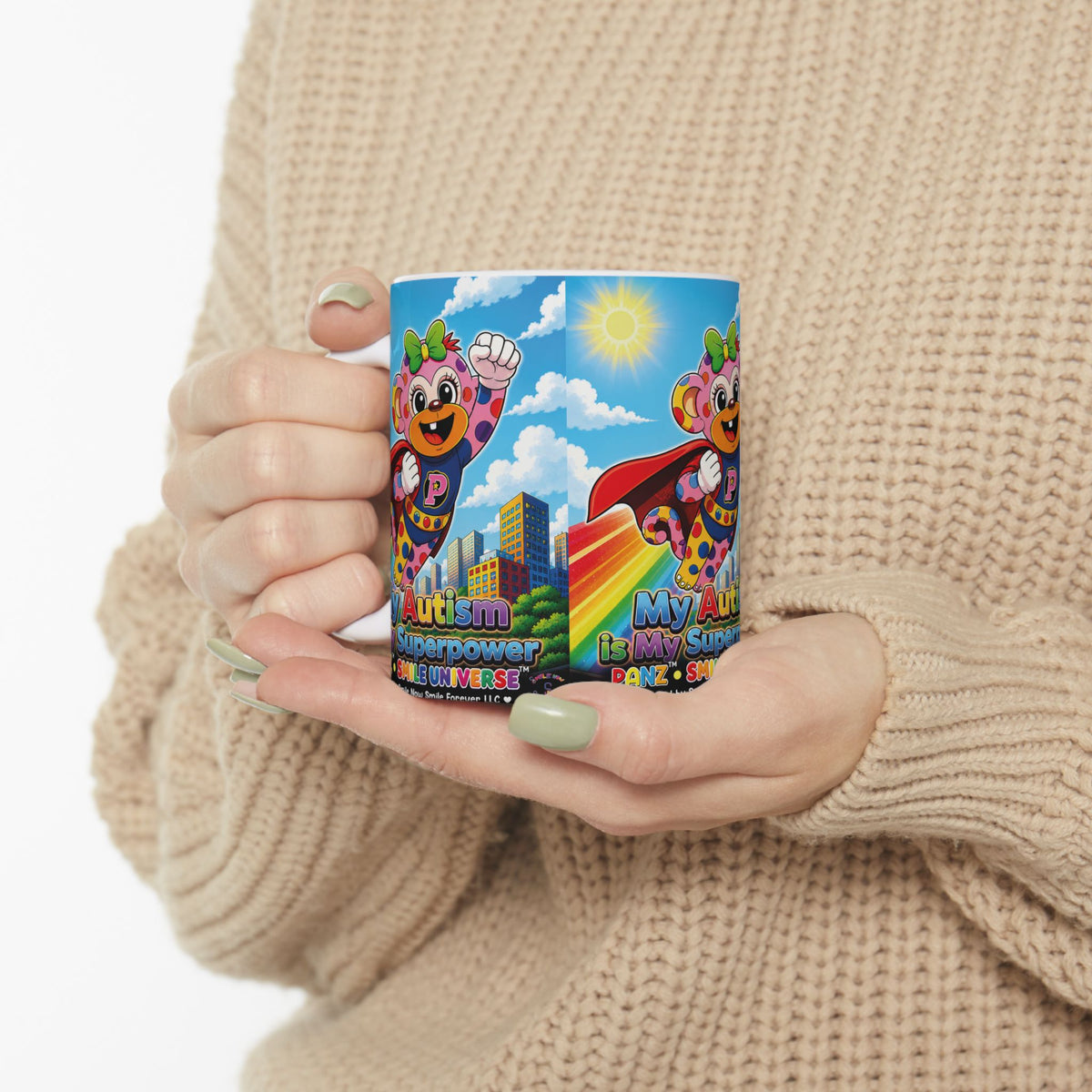Panz™ Ceramic Mug (11oz & 15oz) – "My Autism is My Superpower" Graphic | Smile Universe Collection