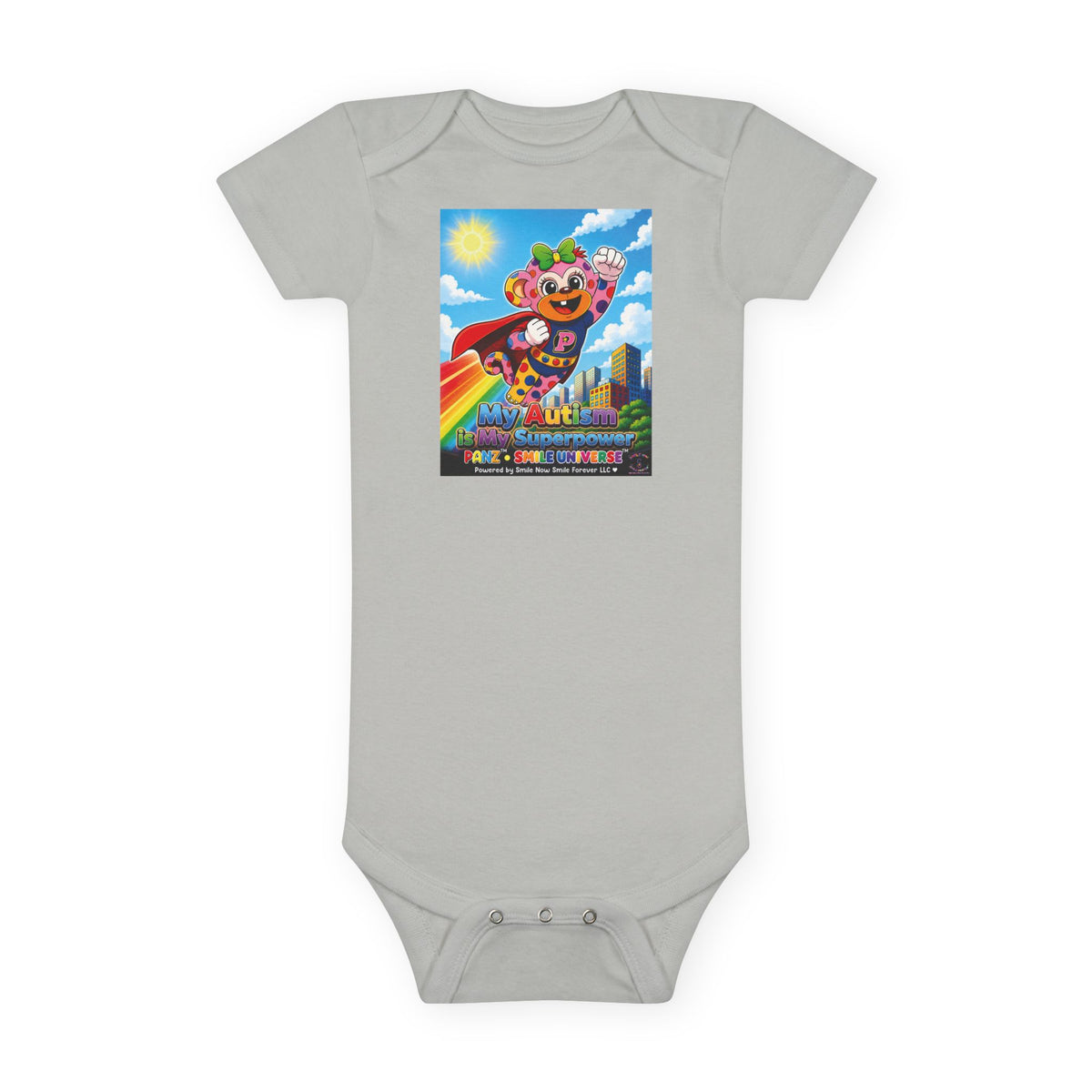 Panz™ Baby Short Sleeve Onesie® – "My Autism is My Superpower" Graphic | Smile Universe Collection