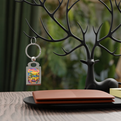 Lani™ Rectangle Photo Keyring – "Safe Rides, Happy Hearts" Graphic
