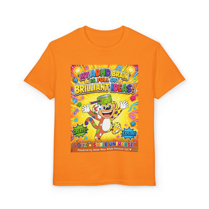 Potz™ Youth DryBlend® T-Shirt – "My ADHD Brain is Full of Brilliant Ideas!" Graphic Tee | Smile Universe Collection